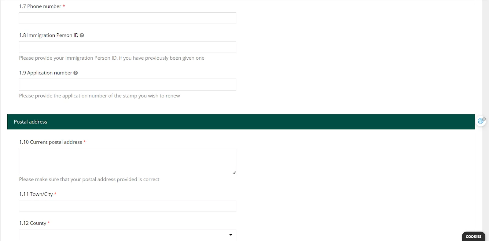 INIS personal information continued